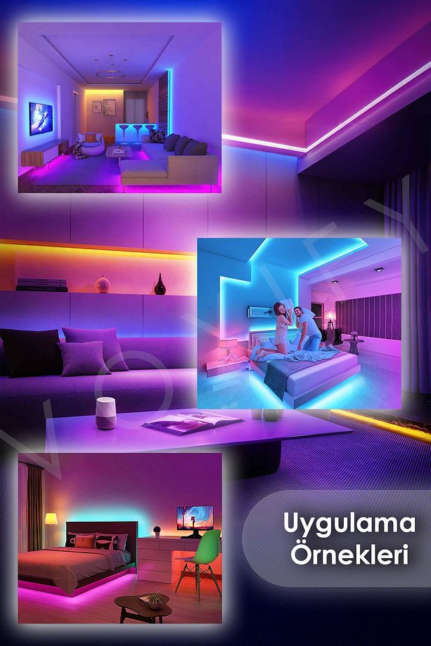 2'li Set RGB Duvar Tavan Şerit Led Işık Ambiyans & Sabit 16 Renk Kumandalı Yapışkanlı 10 Metre - 4