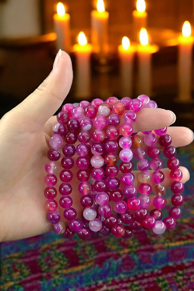 Pink Agate Bracelet Agate Stone Bracelet Flexible String Fits Any Wrist Natural Stone Bracelet