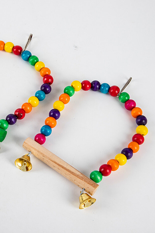 Parrot Swing Stand - Wooden and Beaded Toy