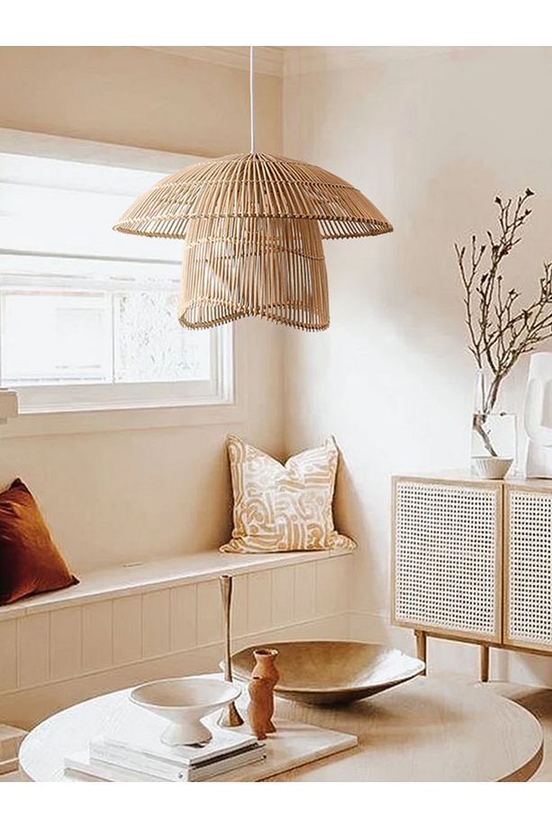 Rattan Bambu Hasır Makrome Sarkıt Avize 40 cm - 3
