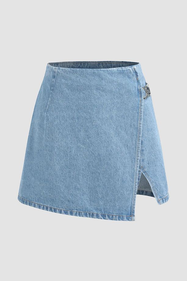 Yüksek Bel Denim Şort Etek - 1