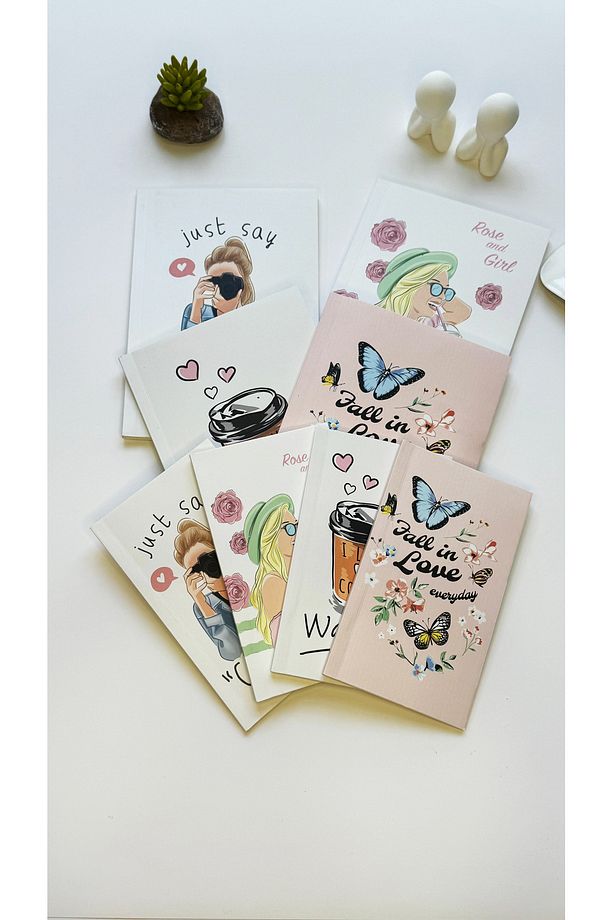 8'li Çizgisiz Defter Seti 64 Sayfa Okul Defteri 13x20 cm 10x15 cm Not Defteri Coffee Series - 3
