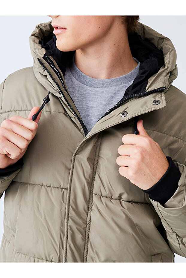 Kapüşonlu Şişme Yeşil Mont - 5