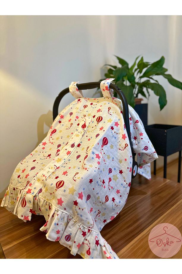 Fırfırlı detaylı müslin bebek puset örtüsü - 2