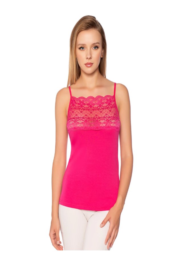 6-Pack Women's Fuchsia Tank Top with String Straps Tulle Jacquard Standard Size