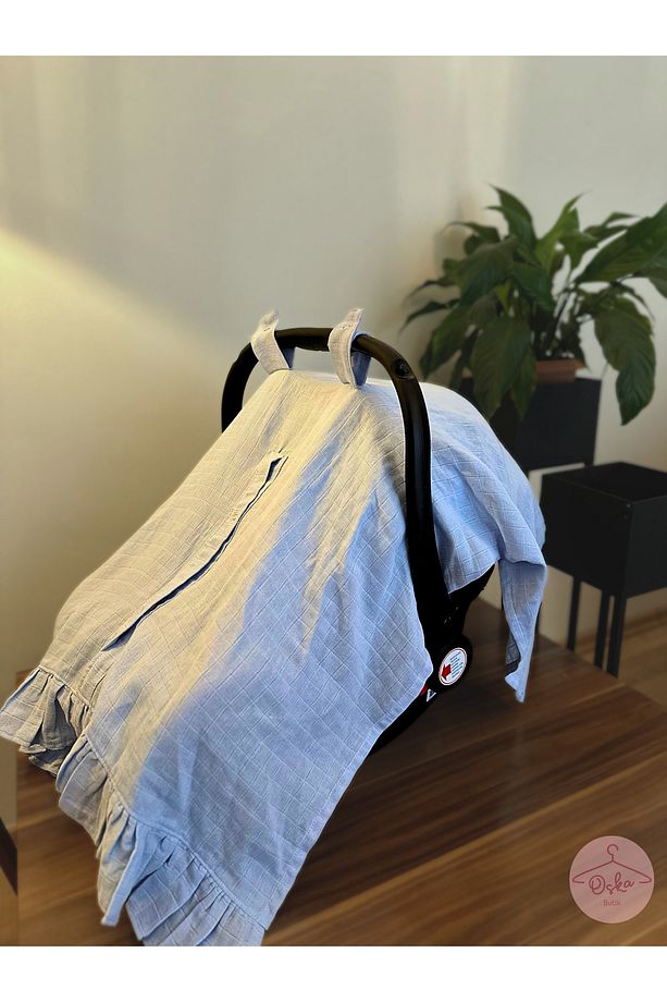 Fırfırlı detaylı müslin bebek puset örtüsü - 2