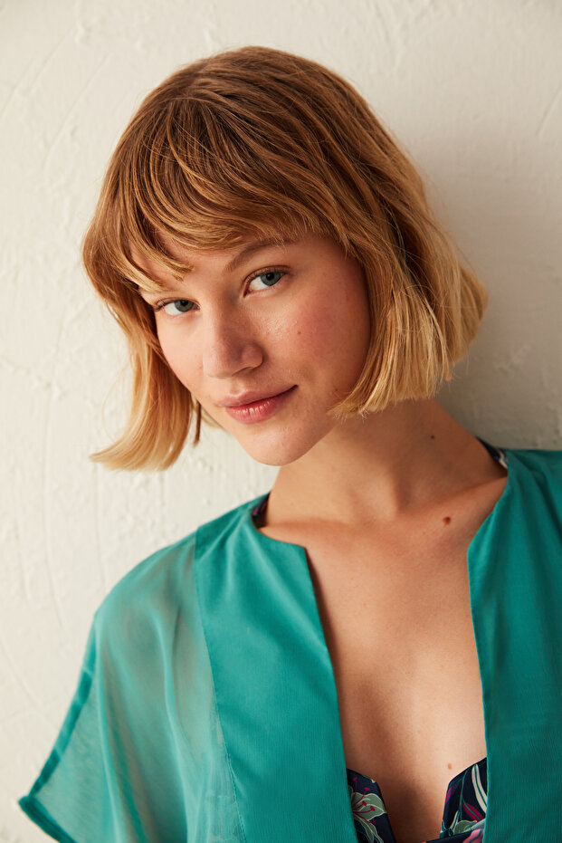 Turkuaz Püskül Detaylı Basic Kaftan - 2