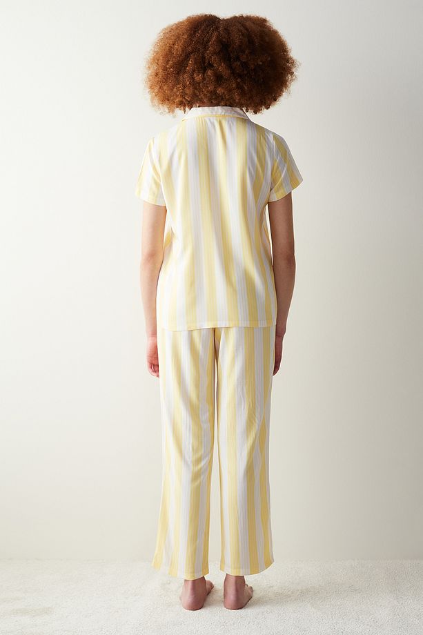Base Spring Sarı Düğmeli Gömlek Pantolon Pijama Takımı - 5