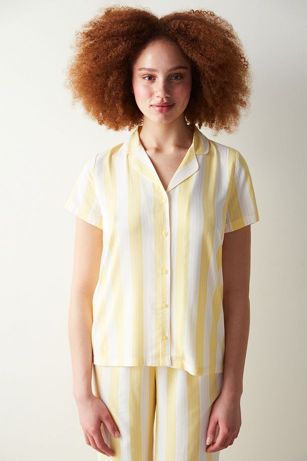 Base Spring Sarı Düğmeli Gömlek Pantolon Pijama Takımı - 2
