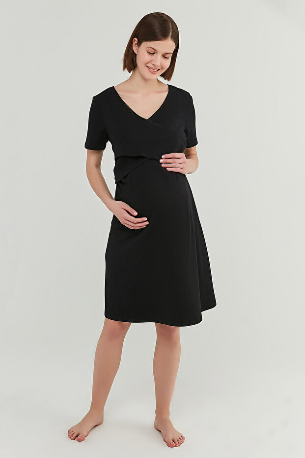 Kadın Siyah Hamile Elbisesi - 2