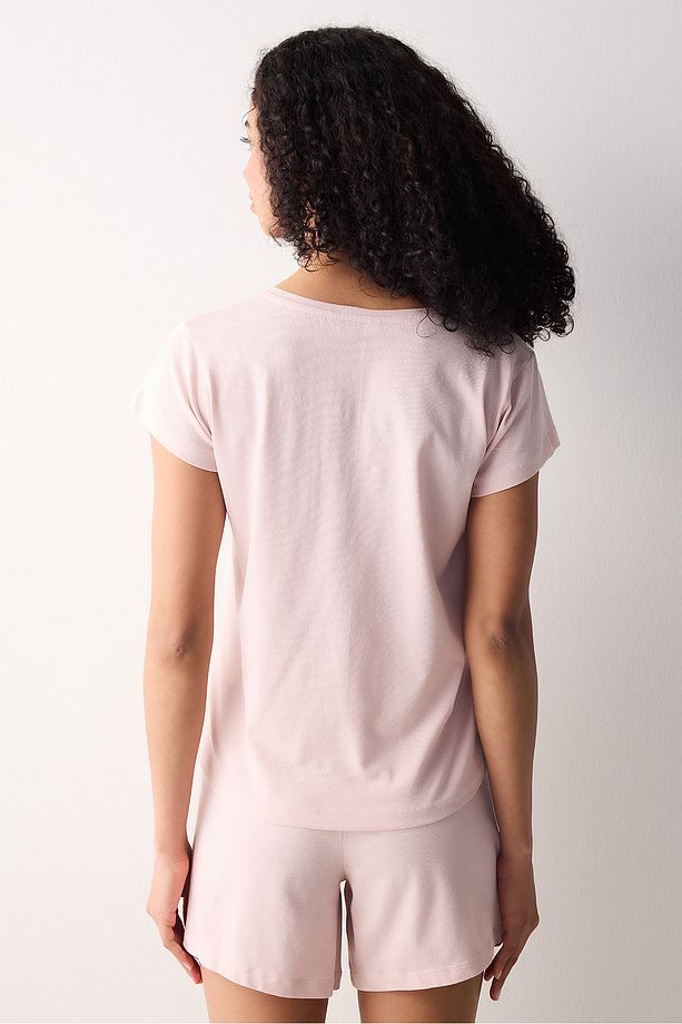 Pamuklu Pink Heart Şortlu Pembe Pijama Takımı - 4