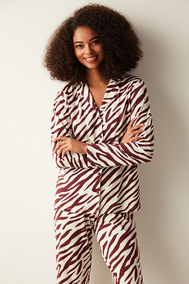 Base Zebra Bordo Gömlek Pijama Takımı - 3