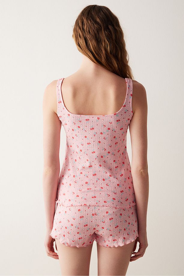 Cherries Pointel Pembe Şortlu Pijama Takımı - 5