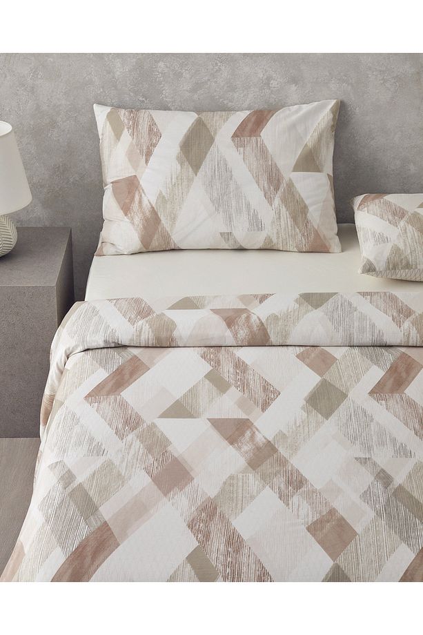 Modern Argyle Çift Taraflı Pamuk Tek Kişilik Nevresim Takımı 160x220 cm Bej - 3