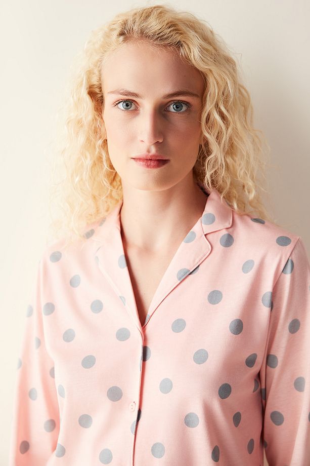 Base Dotted Pembe Gömlek Pijama Takımı - 3