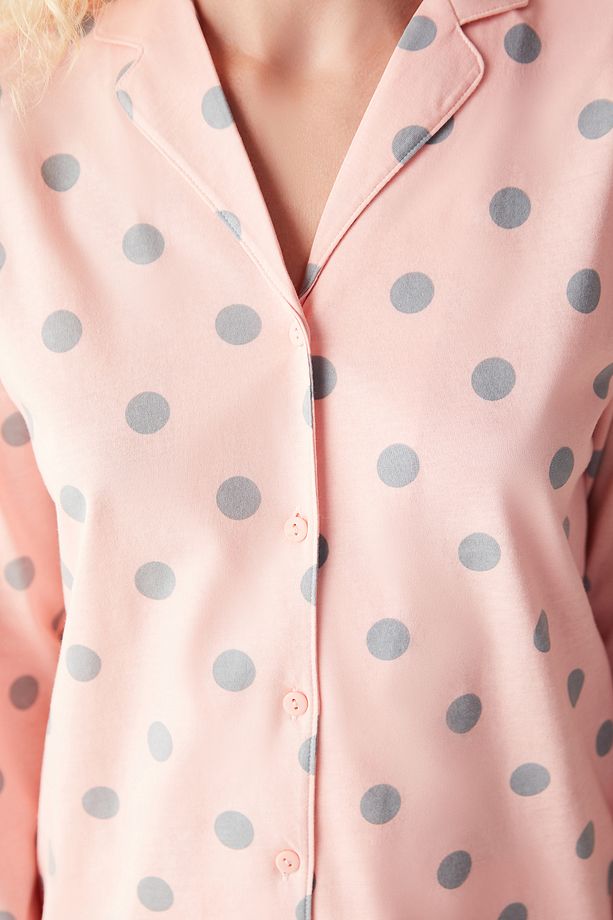 Base Dotted Pembe Gömlek Pijama Takımı - 4