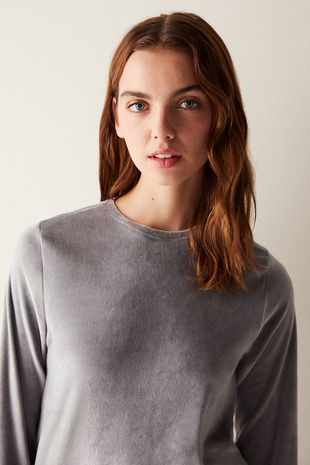 Gri Fuzzy Sweatshirt Pijama Üstü - 1