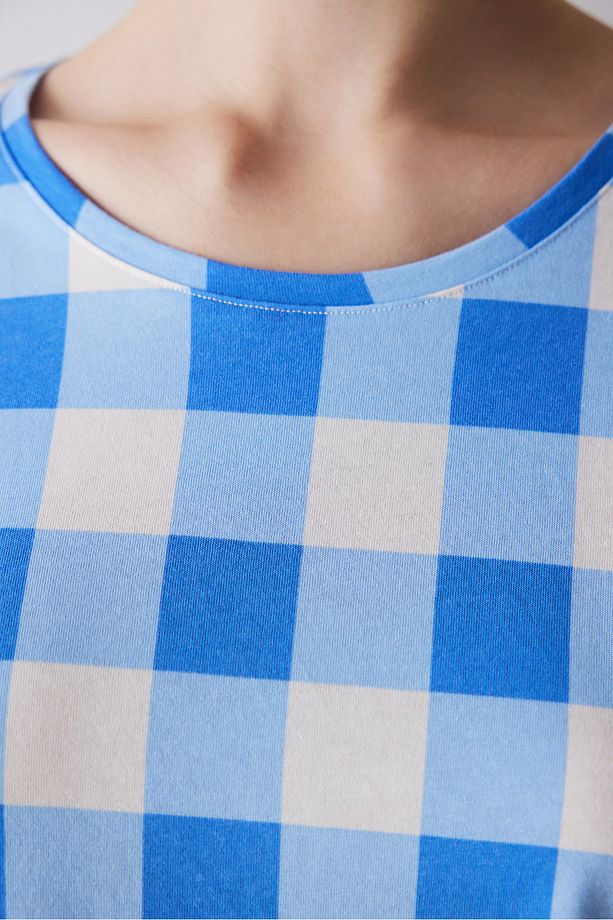 Blue Gingham Şortlu Pijama Takımı - 4