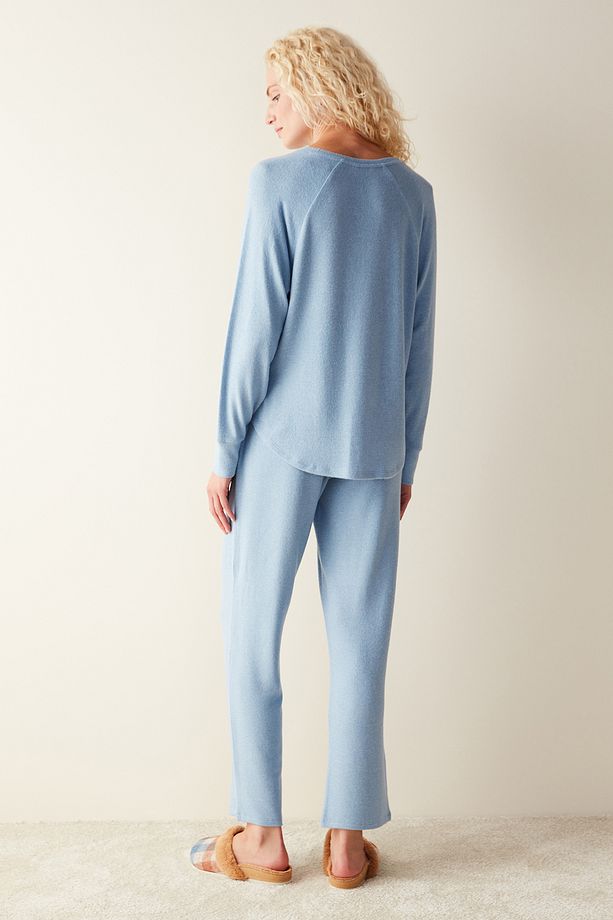 Bibliophile Uzun Kollu Mavi Pijama Set - 5