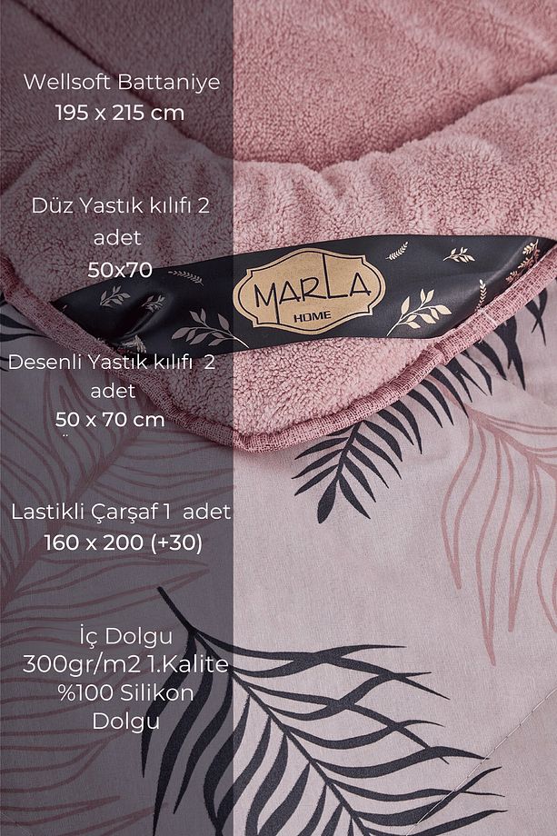 Palm Desenli Çift Kişilik Çift Taraflı Welsoft Uyku Seti Wellsoft Battaniye Pofuduk Yumuşak Uyku Set - 2