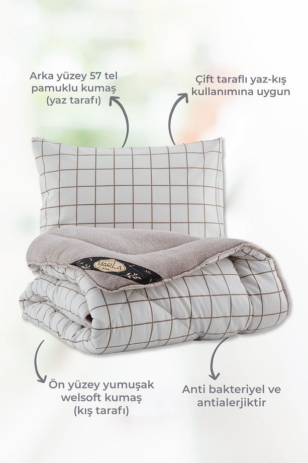 Line Desenli Tek Kişilik Çift Taraflı Welsoft Uyku Seti Wellsoft Battaniye Pofuduk Yumuşak Uyku Seti - 3