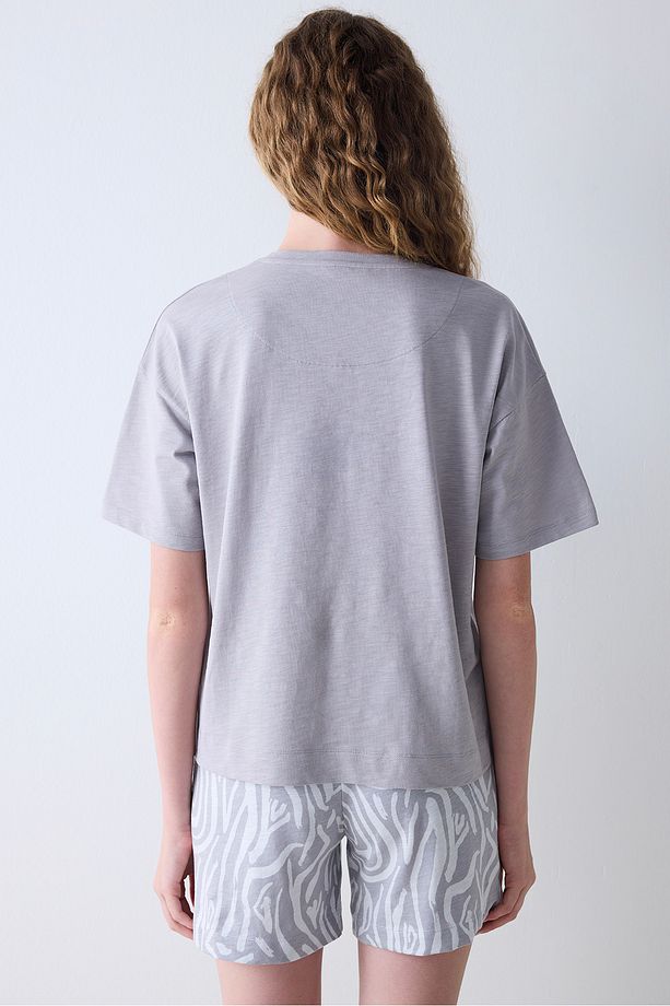 Pamuklu Chloe Printed Gri Şort Pijama Altı - 4