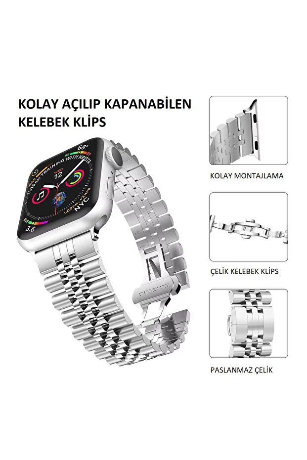 22mm Jubile Design Stainless Steel Watch Band Compatible with Apple Watch