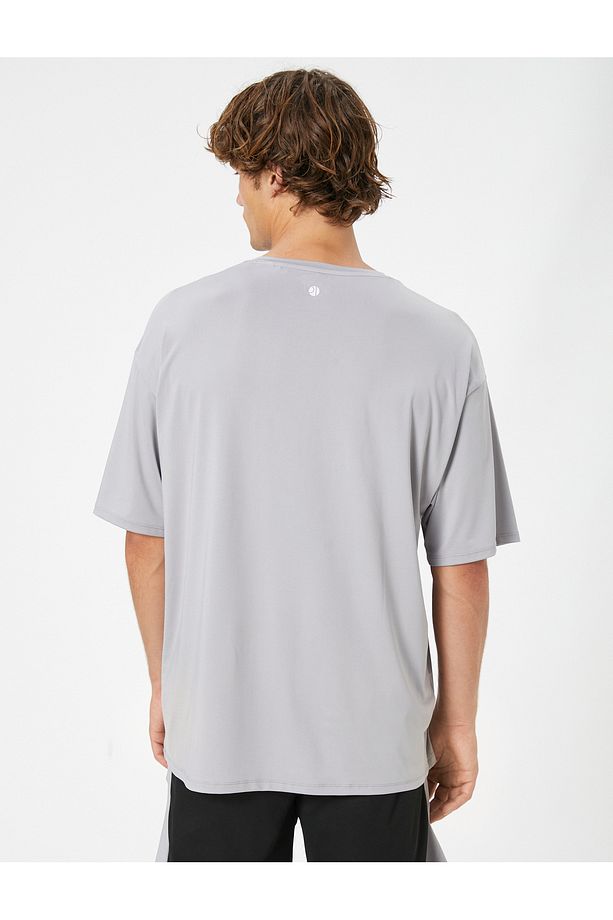 Oversize Spor Tişört Slogan Baskılı Bisiklet Yaka - 4