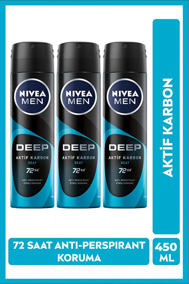 Erkek Deep Beat Aktif Karbon Deodorant 150 ml X 3 Adet - 1