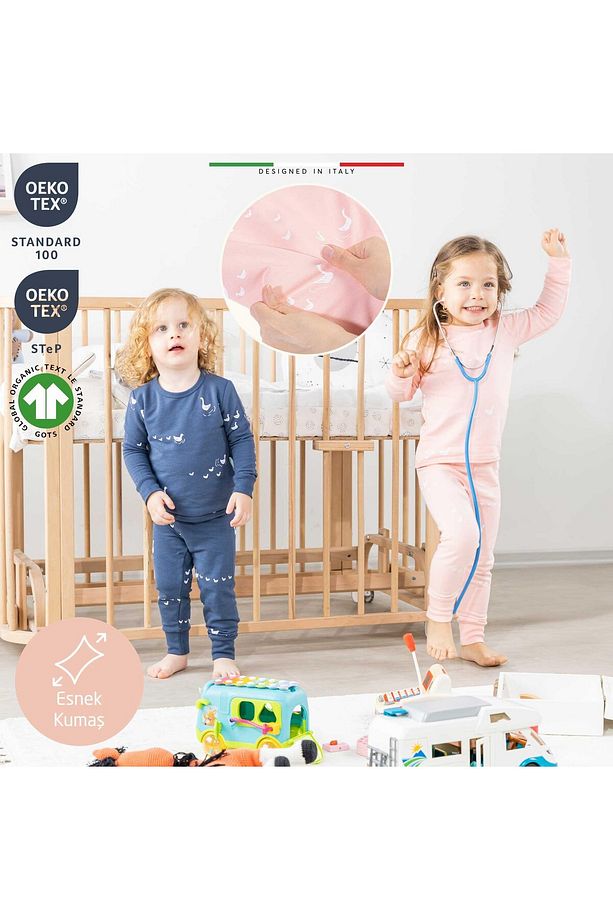 EleleLife Bebek Çocuk Pijama Takımı 1 Tog Krem Mono - 4
