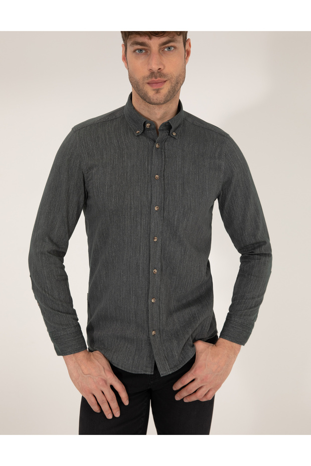 Khaki Slim Fit Long Sleeve Shirt 50266232-Vr027