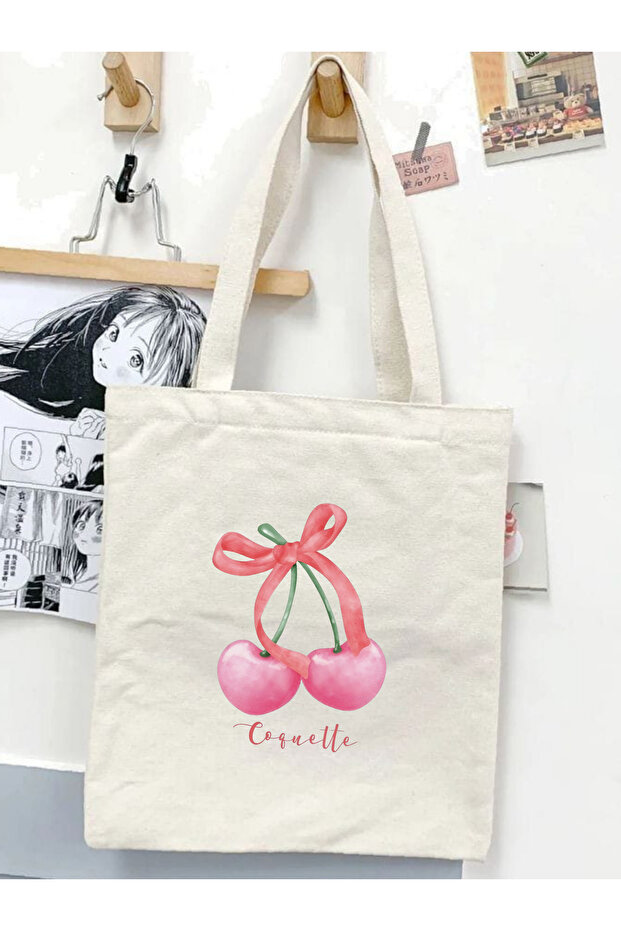Y2K Bows Coquette Pinterest Cherry Ribbons Retro Unisex Cloth Bag Tote Bag