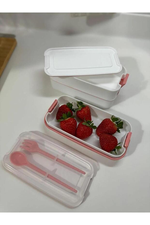3-Tier Lunch Box with Handle Diet Lunch Box Storage Box with Fork Spoon - 5