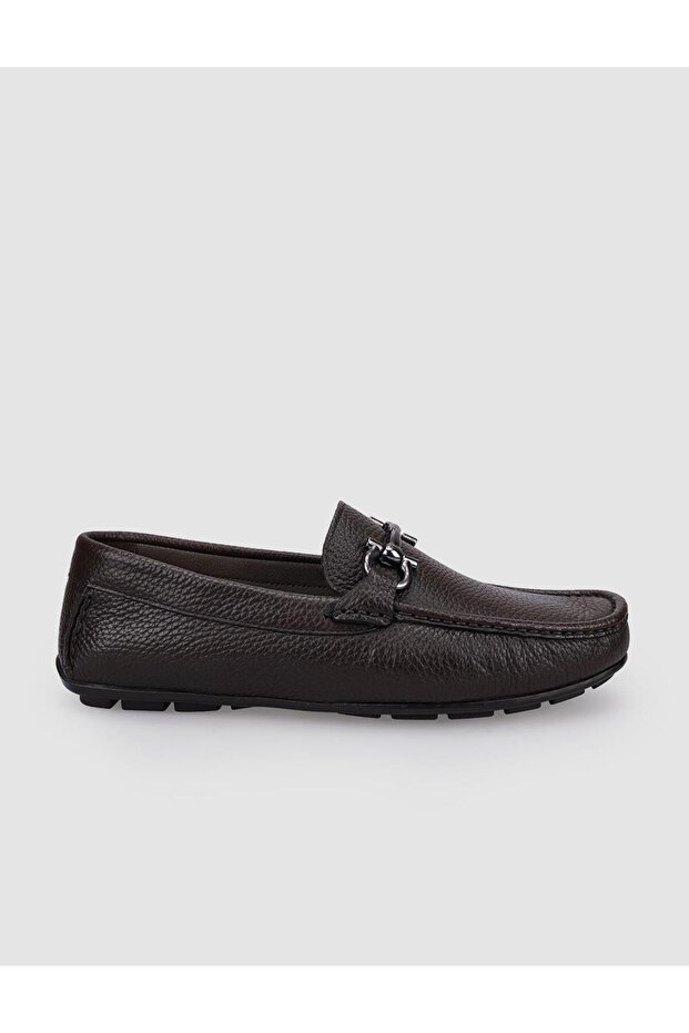 100% Genuine Leather Brown Buckle Men's Loafer