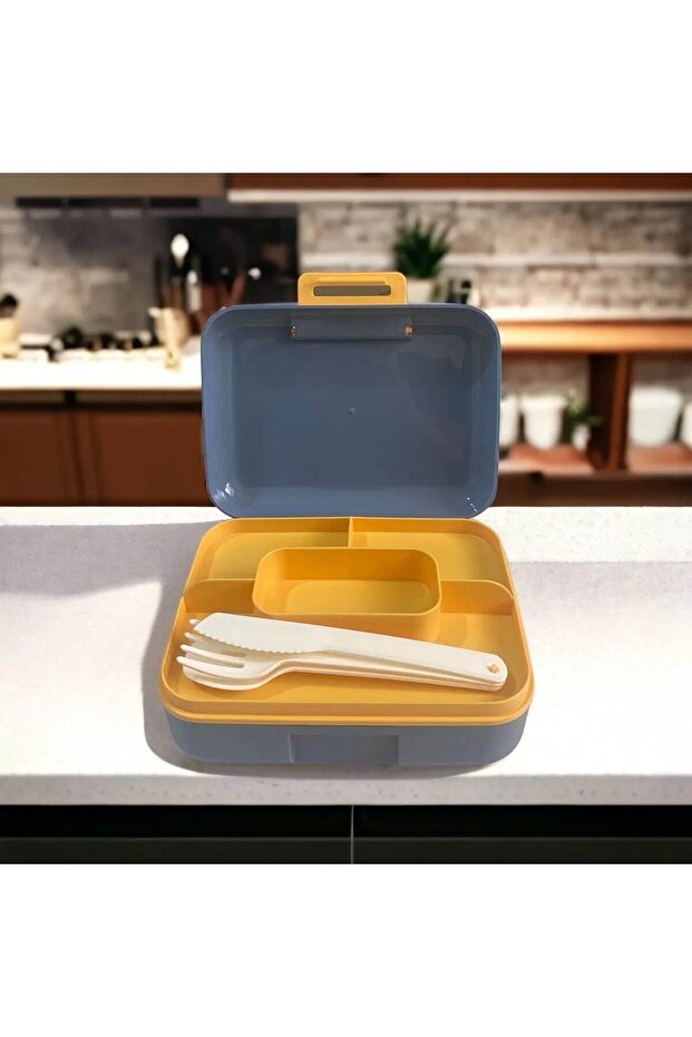 Nutrition Container with Juice Compartment - Diet Container with Plate - Cutlery and Spoon Included - 5