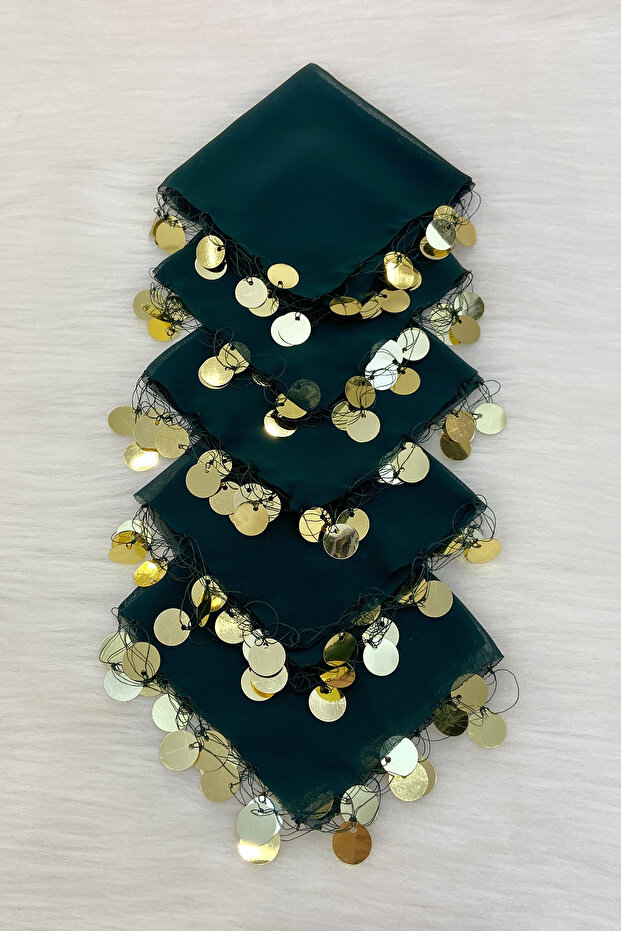 Green Gold Chiffon Halay Handkerchief 5 Pieces, Bride Groom Wedding Henna Circumcision Engagement Bride