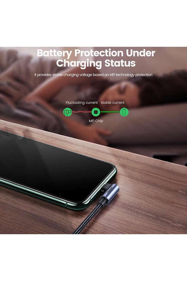 USB-C to Lightning 3A QC PD 90 Derece Örgülü Hızlı Şarj Kablosu, 2 Metre, Siyah - 60765 - 2