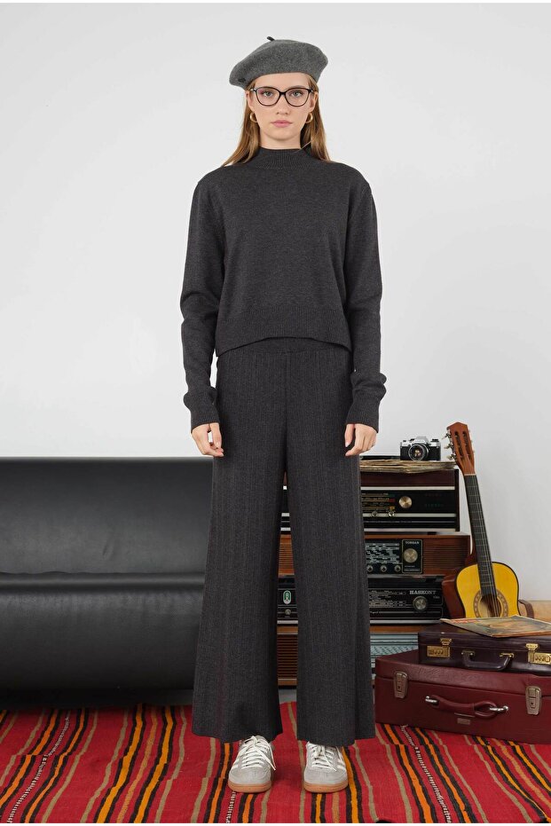 Fitilli Triko Pantolon Antrasit - 1