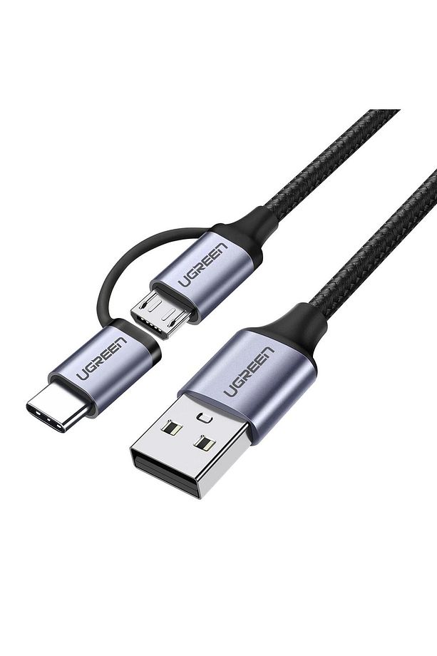 2'si 1 Arada Örgülü Type-c Micro Usb Şarj Ve Data Kablosu 1 Metre - 1