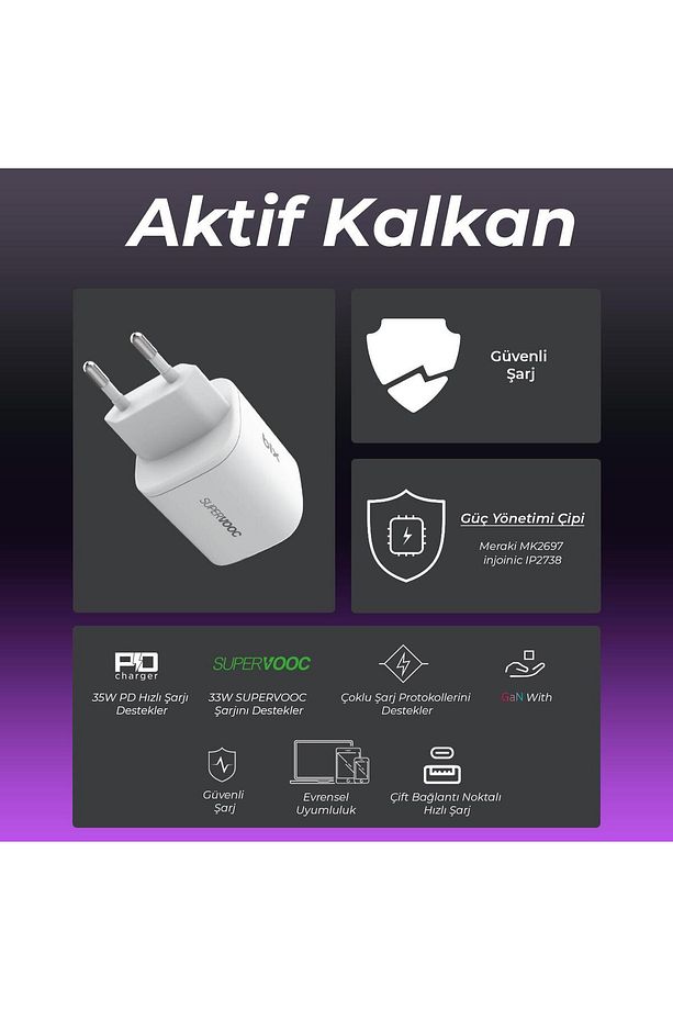 35w Supervooc 2.0 Gan Usb Ve Type-c Pd Hızlı Şarj Cihazı - 5