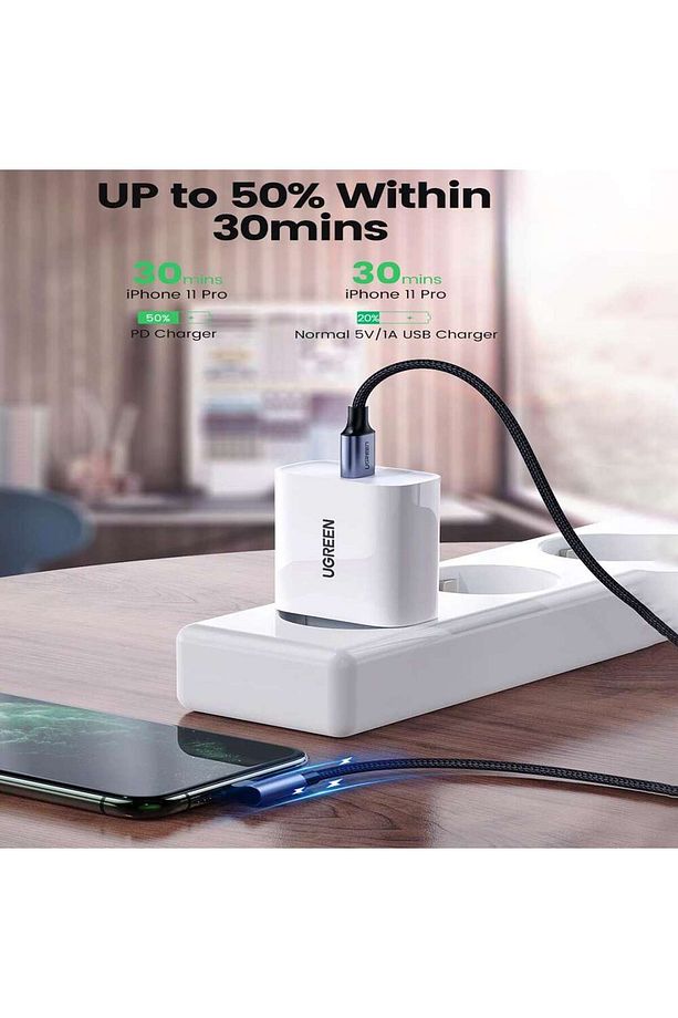 USB-C to Lightning 3A QC PD 90 Derece Örgülü Hızlı Şarj Kablosu, 2 Metre, Siyah - 60765 - 7