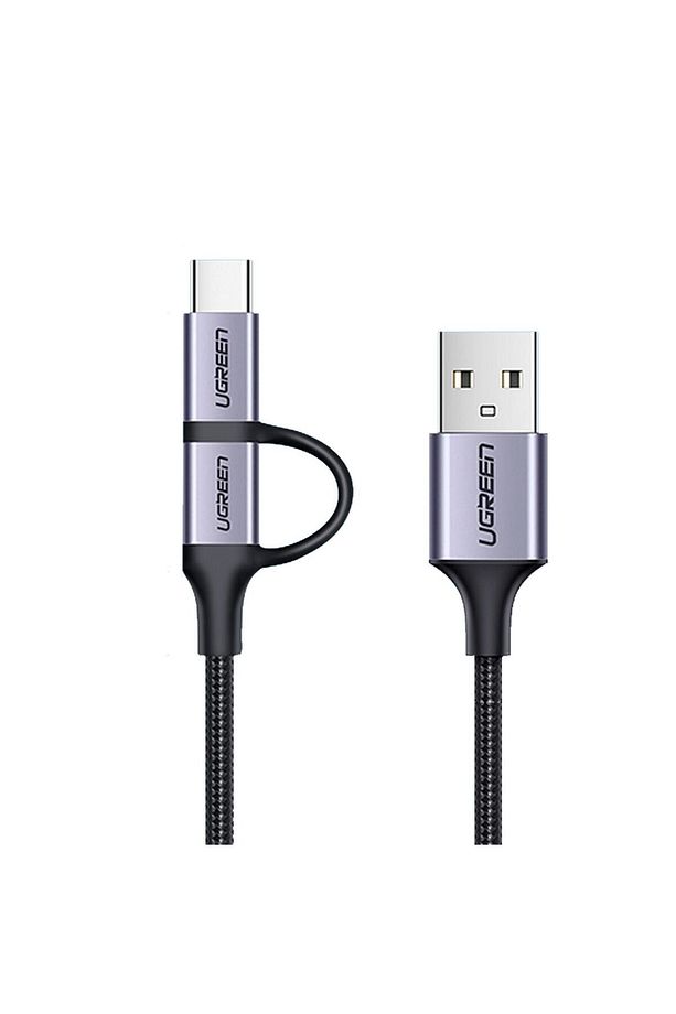 2'si 1 Arada Örgülü Type-c Micro Usb Şarj Ve Data Kablosu 1 Metre - 2