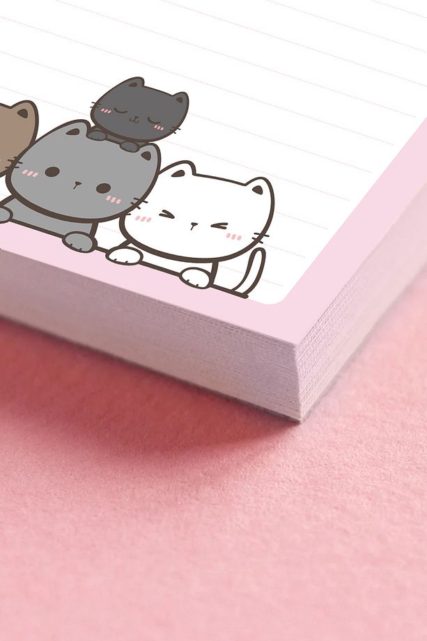 Sevimli Kedi Figürlü Bloknot Defter Seti 50 Yaprak Notepad - 5
