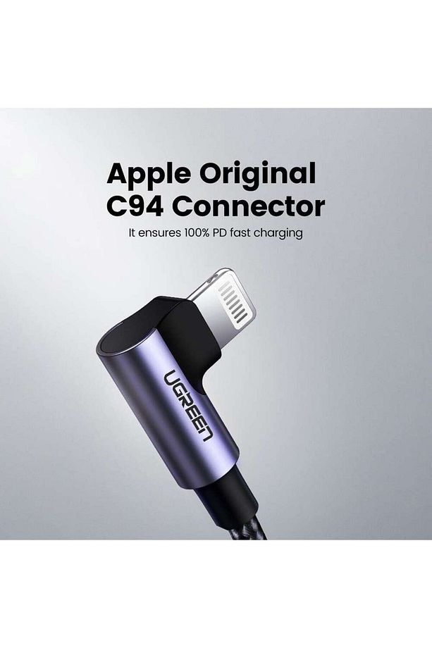 USB-C to Lightning 3A QC PD 90 Derece Örgülü Hızlı Şarj Kablosu, 2 Metre, Siyah - 60765 - 8