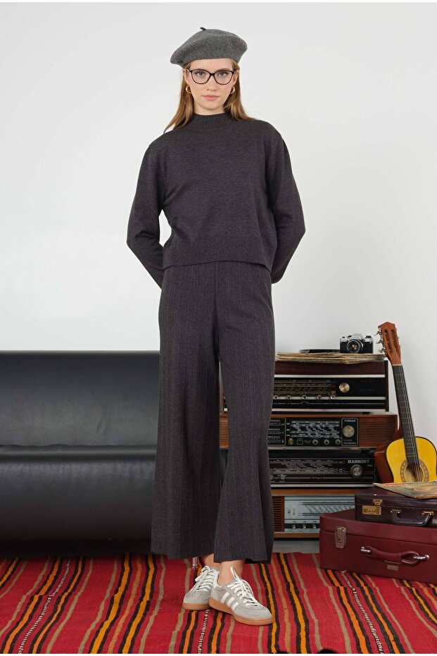 Fitilli Triko Pantolon Antrasit - 2