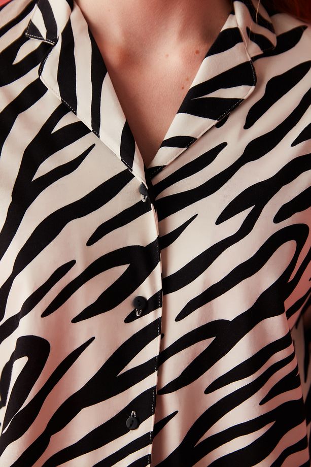 Gri Base Zebra Printed Gömlek Pijama Takımı - 6
