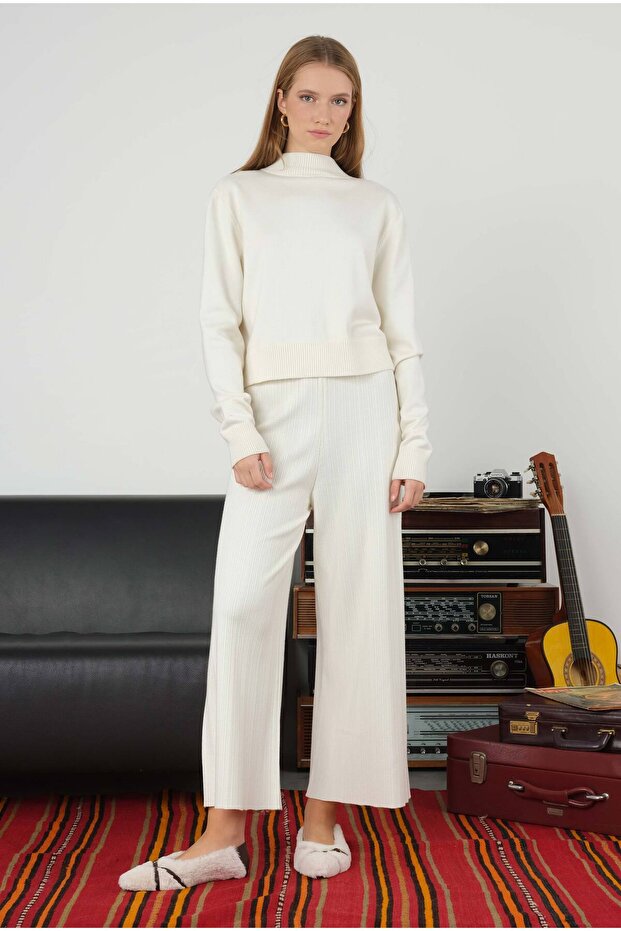 Fitilli Triko Pantolon Ekru - 1