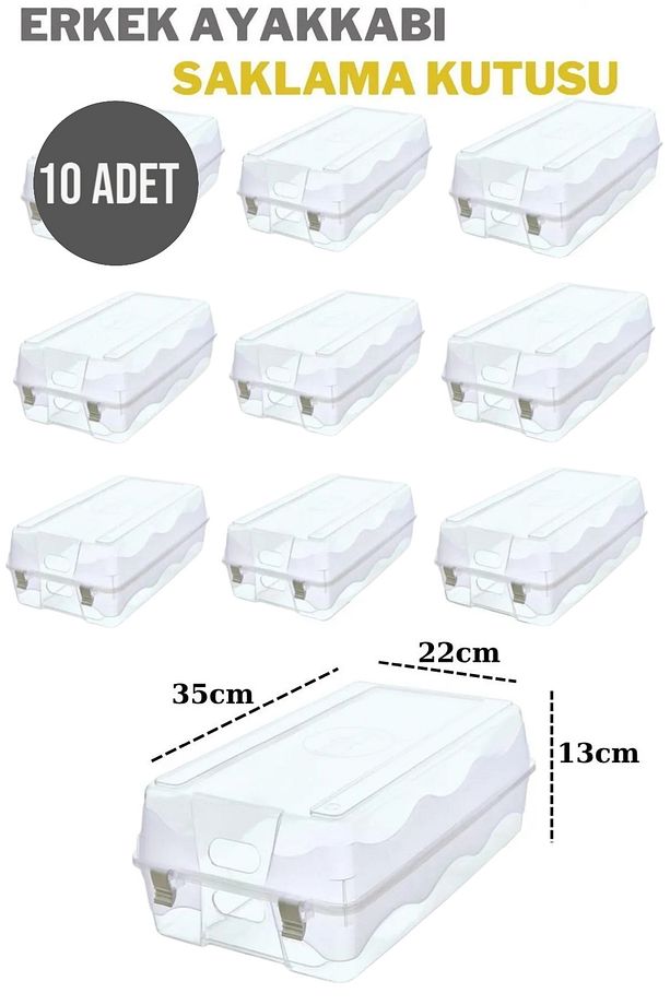 10 Adet Şık Erkek Ayakkabı Kutusu | Şeffaf Büyük Boy Ayakkabı Saklama Düzenleyici Organizeri - 1