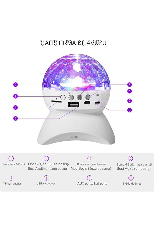360 Derece Dönebilen Disko Topu Bluetooth Hoparlör Parti Led Lambası  USB-SD KART - AUX Girişli L740 - 5