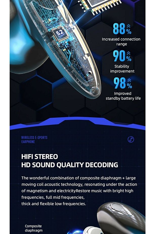 Yeni orijinal  G10 TWS Bluetooth 5.2 kulakiçi dokunmatik kontrol kablosuz - 4